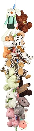 Organizador de cadena de plástico para juguetes, cadena de almacenamiento de animales de peluche con 20 clips de plástico, 2 ganchos de techo y 2
