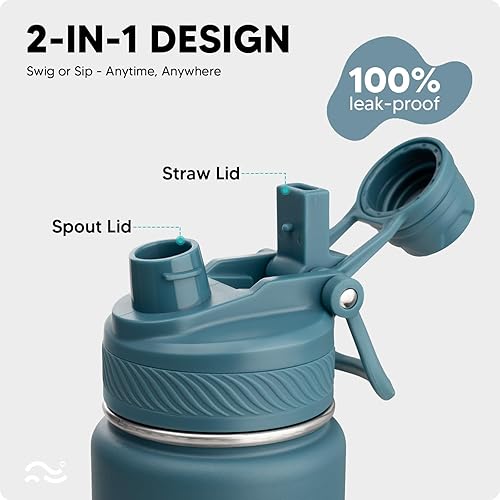 Miniatura 2 de Botella de agua con aislamiento y funda de silicona (36 horas fría y 18 horas caliente), con tapa 2 en 1, calcomanías para personalizar, a prueba de