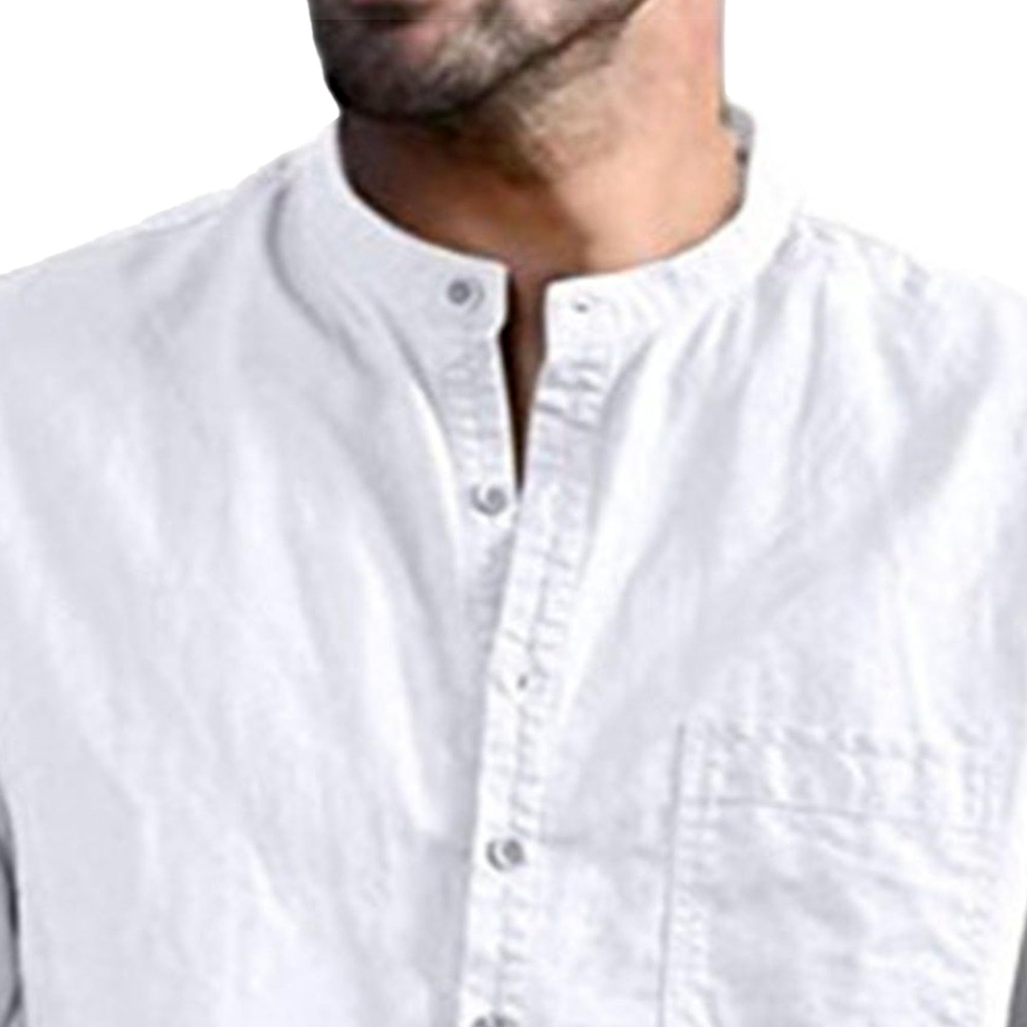 Zylphorix Men Solid Pocket Short Sleeve T-Shirt Solid Quarter Button Shirts for Normal Place Summer Round Neck Thin Pullover (White,XX-Large)