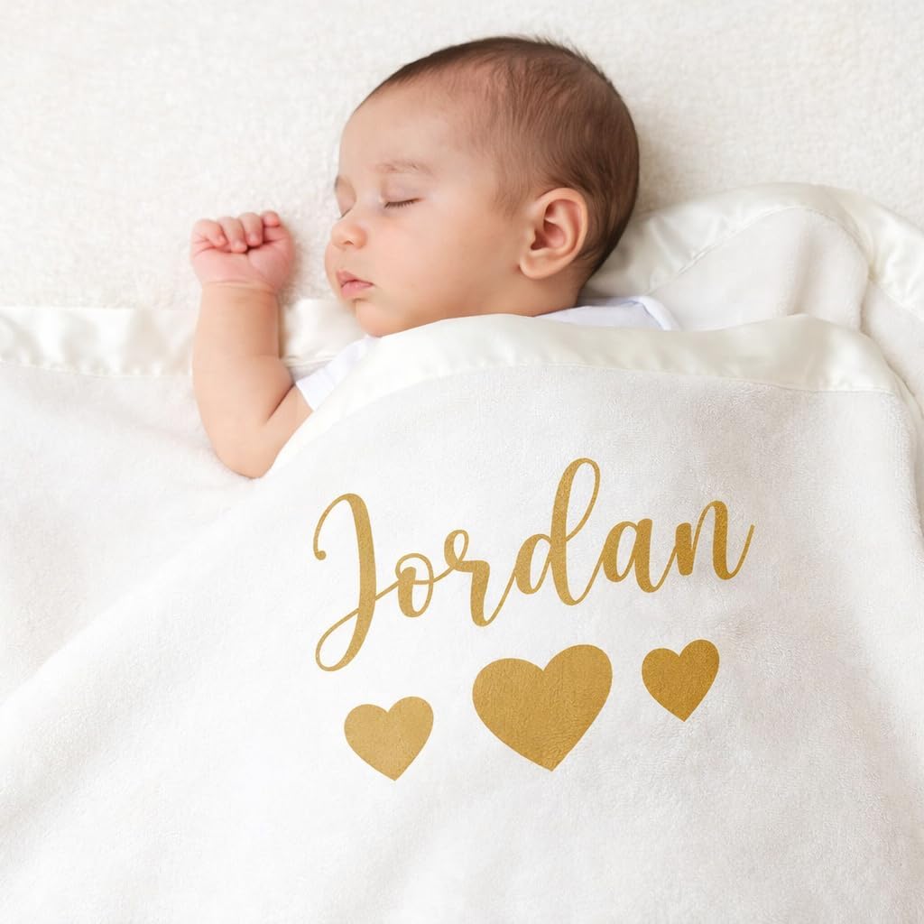Personalized Baby Blanket for Girls - Newborn or Infant Gift with Name - Personalized Baby Gift - Cream Baby Blankets - Baby Girl Newborn Essentials - Baby Registry Search (Cream)