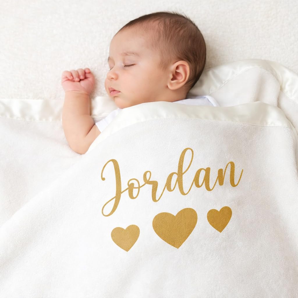 Personalized Baby Blanket for Girls - Newborn or Infant Gift with Name - Personalized Baby Gift - Cream Baby Blankets - Baby Girl Newborn Essentials -