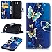 MOVOYEE Samsung J7 Wallet Case - Women's Leather Flip Cover with Card Slot for Galaxy J7 Prime/2017/Sky Pro - Blue Butterfly