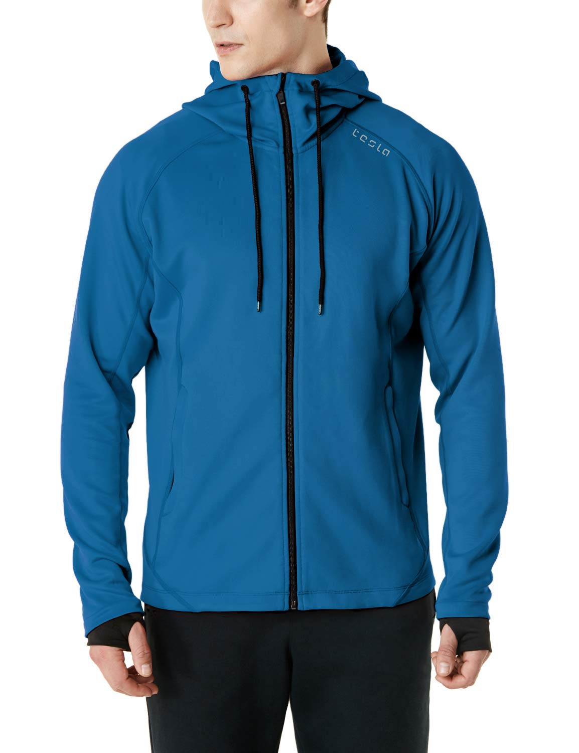 TSLA Men's Full Zip Up Hoodie Jacket, Long Sleeve Performance Training Hoodie, Lightweight Workout Running Track Jackets