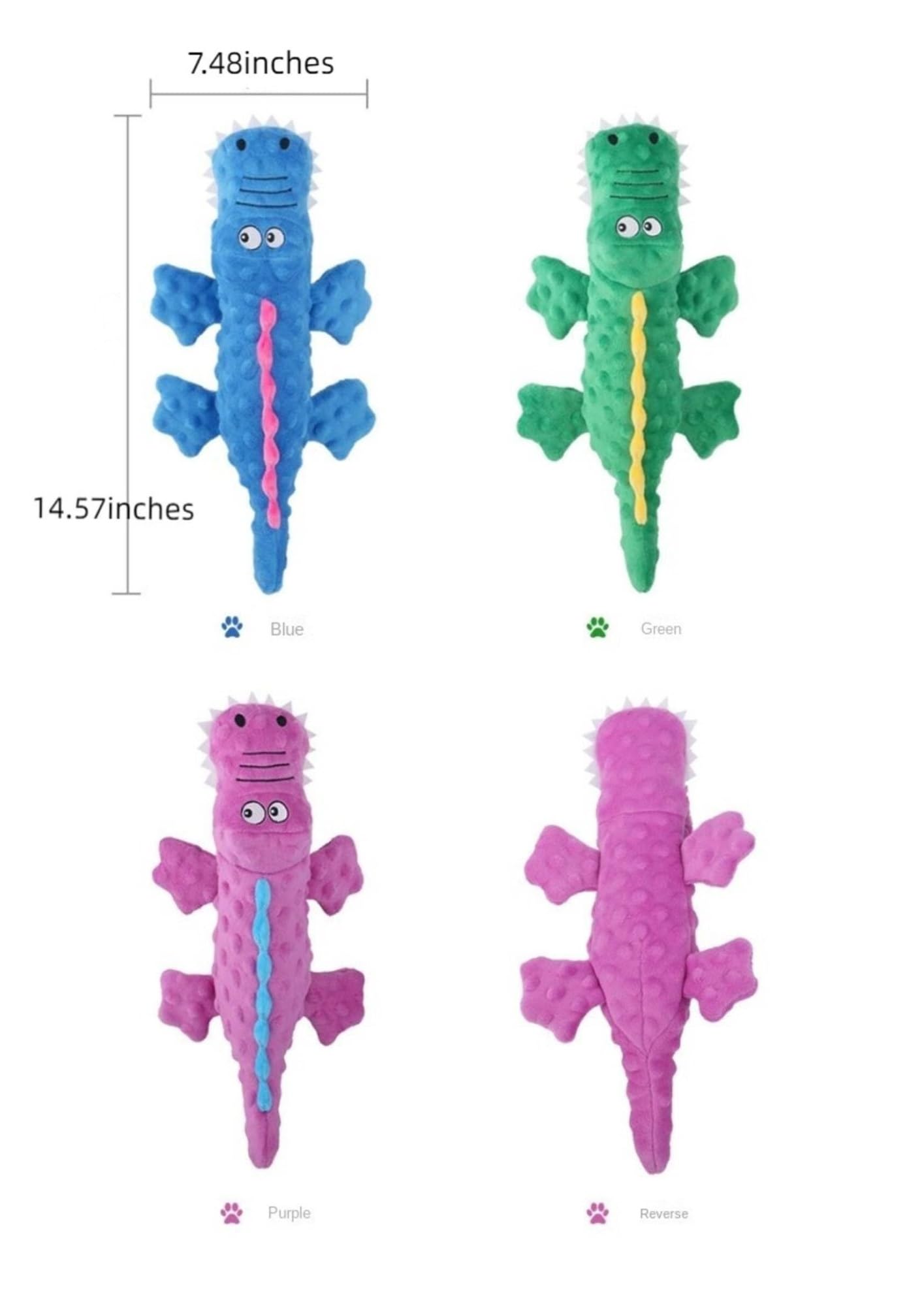 Jouet en peluche crocodile durable pour chien avec couineur et papier froissé, résistant à la mastication, pour chiens de grande et moyenne taille, jeu interactif doux (violet)