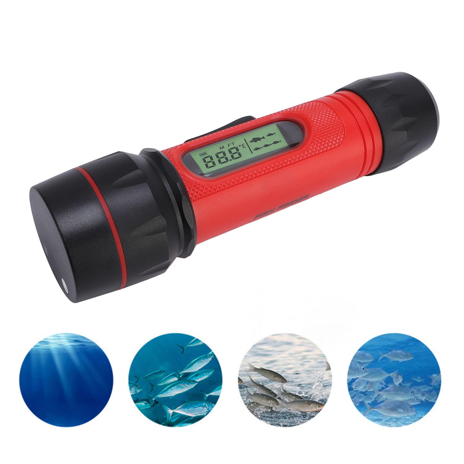 Denash Fischfinder, Sonar-Handheld IP68, Wasserdicht, 90 M Tiefenmesser mit LCD-Display für Kajakboot-Eisfischen, Tragbarer Fischtiefenmesser