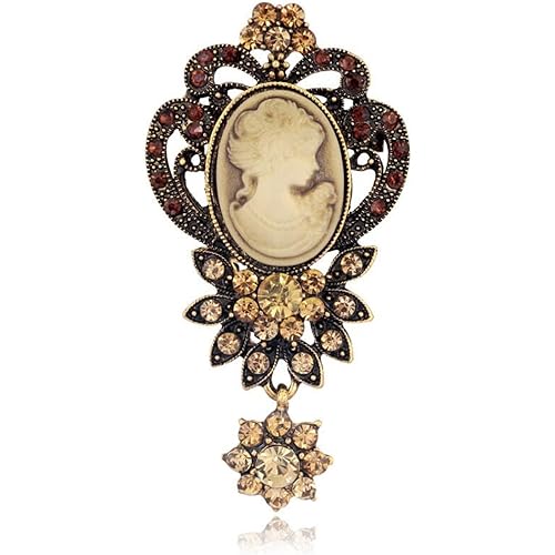 Victorian Cameo Brooch Pin for Women Vintage Pearl Beauty Lady Portrait Princess Frame Crystal Cameo Brooches Pins