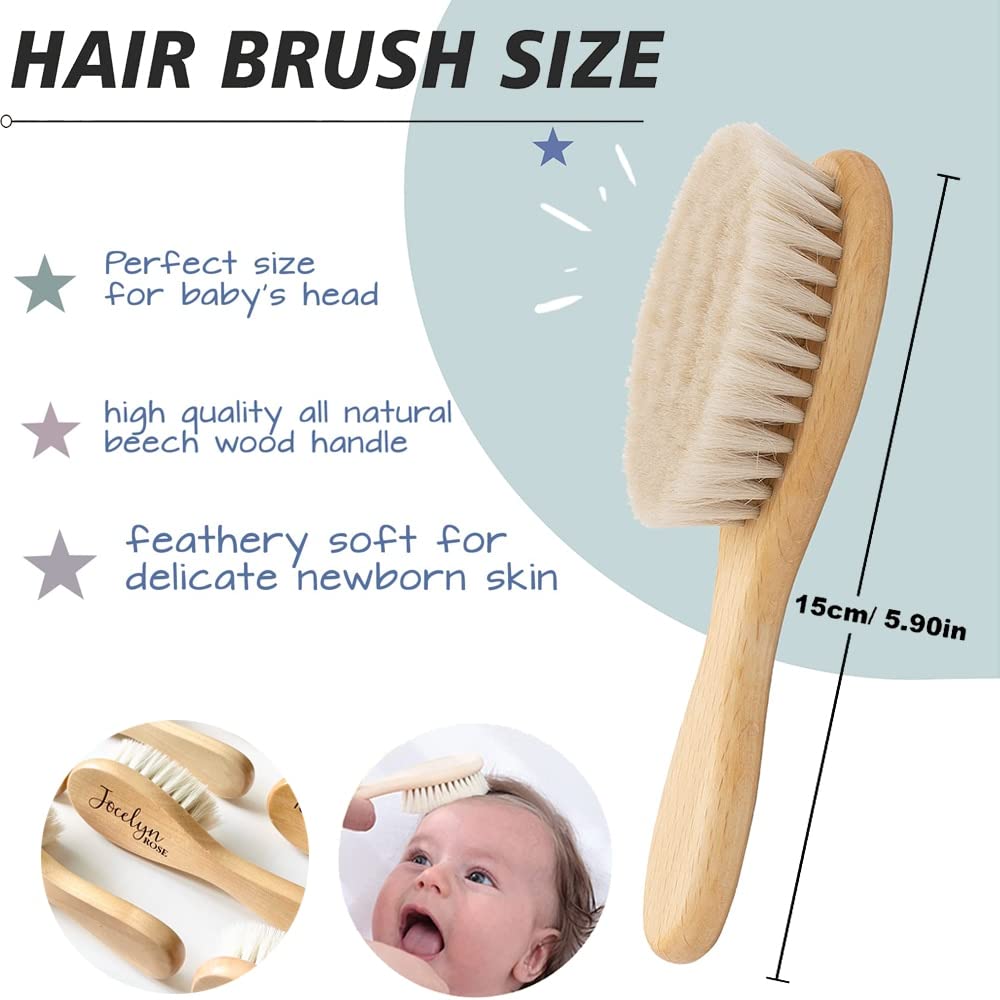 Cepillos de pelo personalizados para bebé, grabado con nombre de bebé, cepillo de madera para recién nacido, para nacimiento/bautizo/cumpleaños (5 unidades)