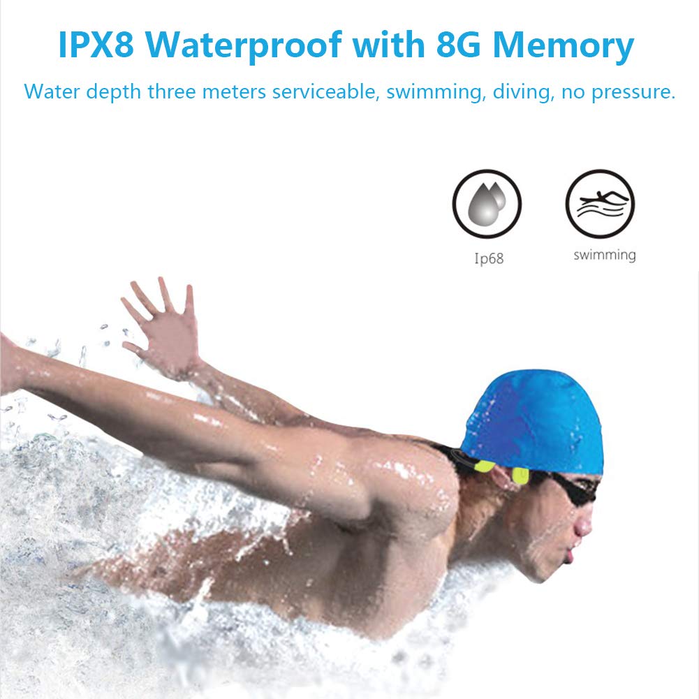 Otwarte słuchawki do pływania, Bluetooth 5.0, wodoszczelność IP68, odtwarzacz MP3 z pamięcią 8 GB, sportowe słuchawki bezprzewodowe, z technologią przewodnictwa kostnego, czarne
