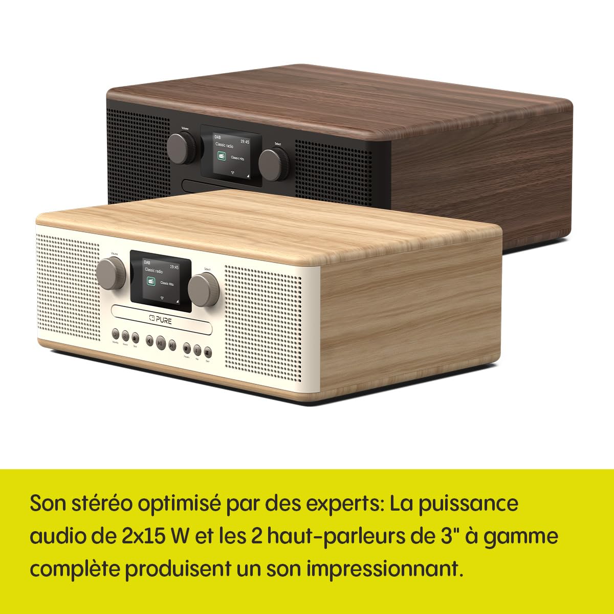 Pure Classic C-D6 Système Musical (Lecteur CD, Dab+/FM, Bluetooth, AUX, USB, Alarme Sleeptimer) Café Noir/Noyer