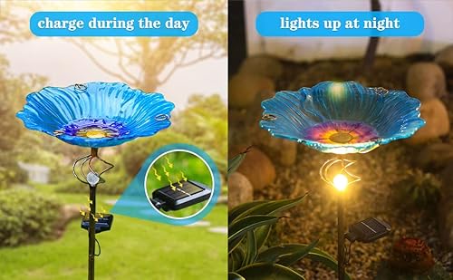 Homight Solar Glass Blue Bird Bath, Yard Art,Garden Outdoor Birdbath with Metal Stake with White LED Light Metal Stake Garden Decor Gifts Homight Solar Glass Blue Bird Bath, Yard Art,Garden Outdoor Birdbath with Metal Stake with White LED Light Metal Stake Garden Decor Gifts