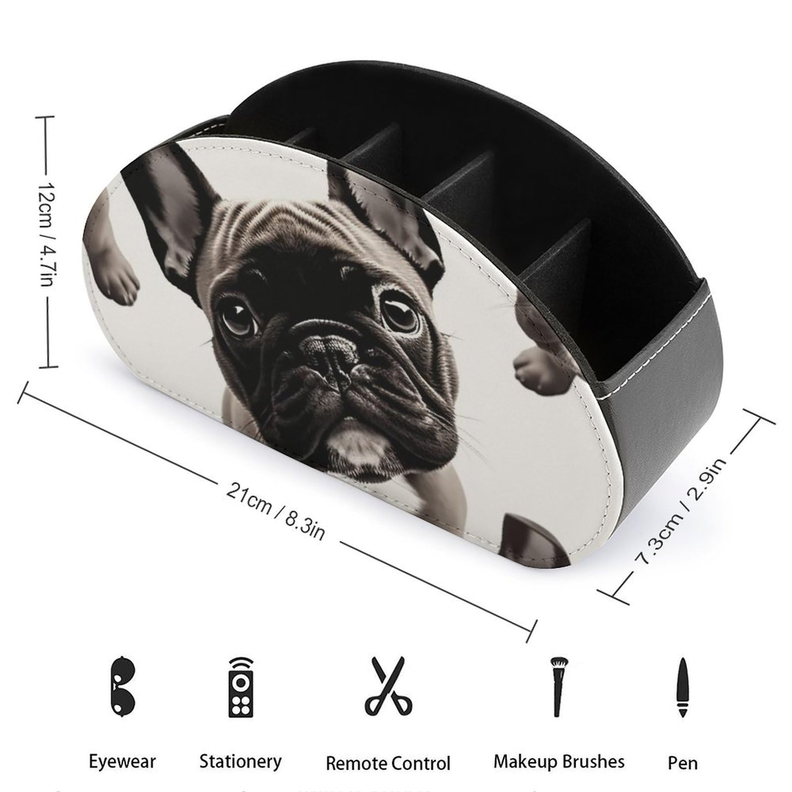 Leder-Fernbedienungshalter Mit 5 Fächern – Mops-Design, Aufbewahrungsbox Für TV, Handy, Brille