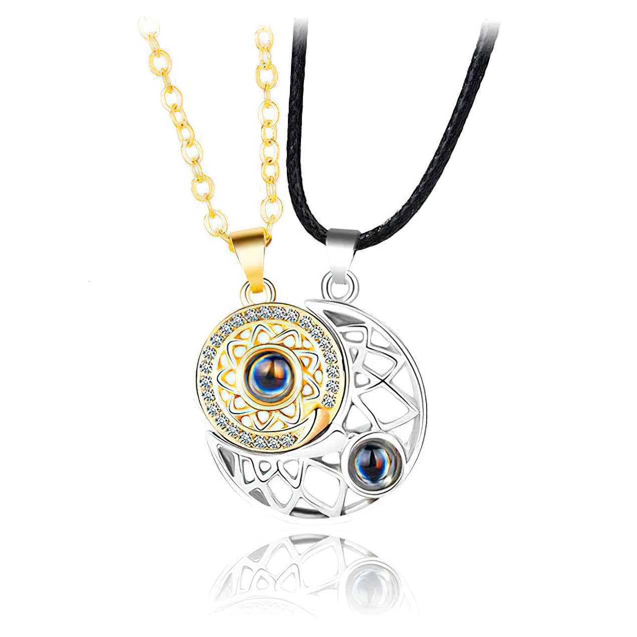 RVM Jewels Magnetic Sun Moon Matching Couple Necklace Set 100 I love You Languages Gold Silver Pendant Chain Jewellery Boy Friend BF 2 PCs for Couples Men and Women (B0D8JMH7W2) Amazon Price History, Amazon Price Tracker