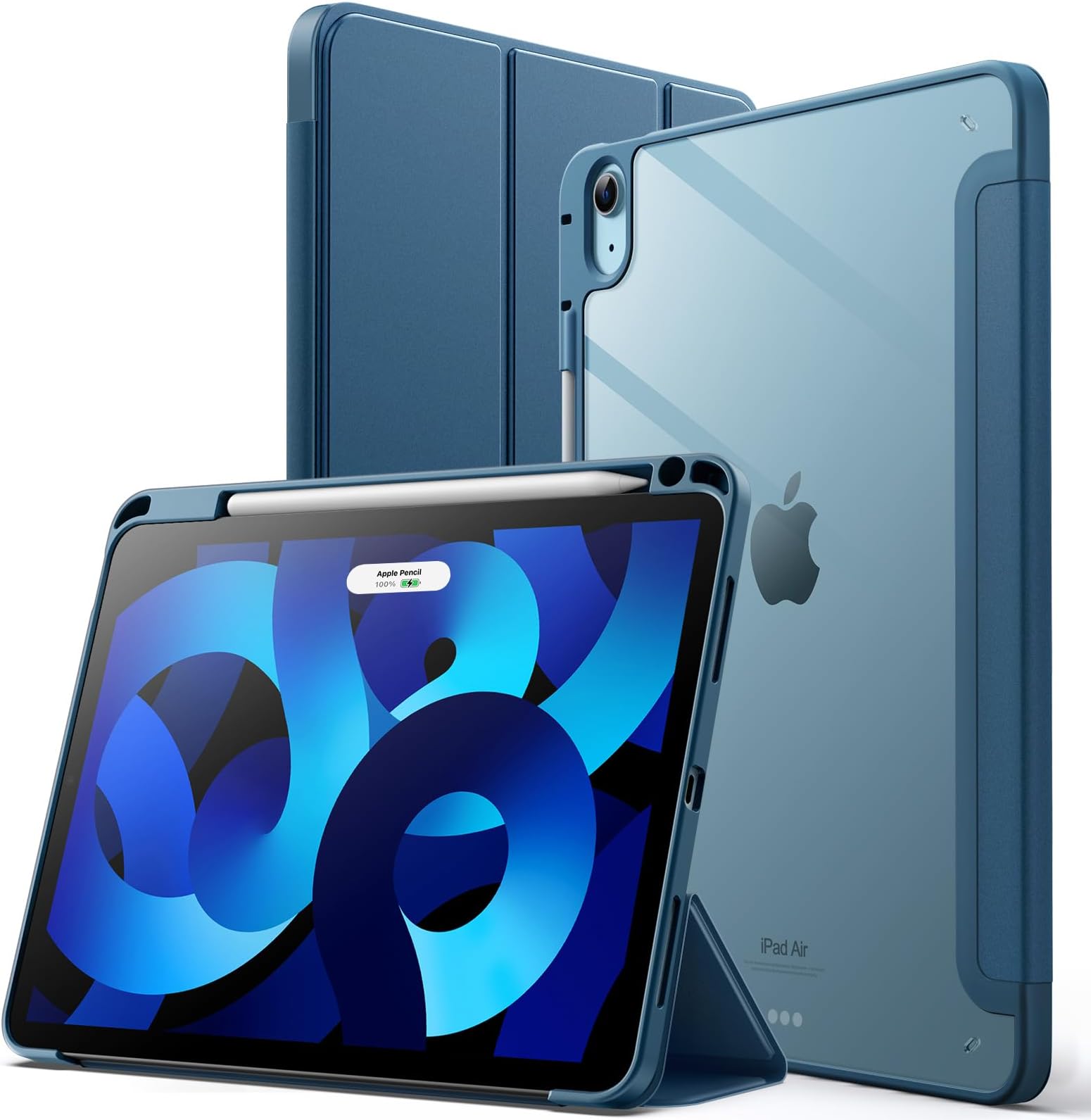 Case ONLY for iPad Air 11-Inch M4/M3/M2 (2026/2025/2024), iPad Air 5/4 (2022/2020 5th/4th) with Pencil Holder, Clear Transparent Back Slim Stand Shockproof Tablet Cover (Blue)