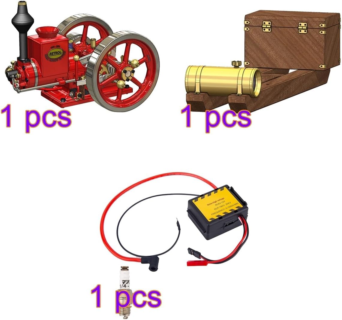 Luminda Retrol HM-01 Engine Model Kit That Works, 7cc 4-Stroke Horizontal Hit and Miss IC Model, Physical Experiment Toy for Kids and Adults