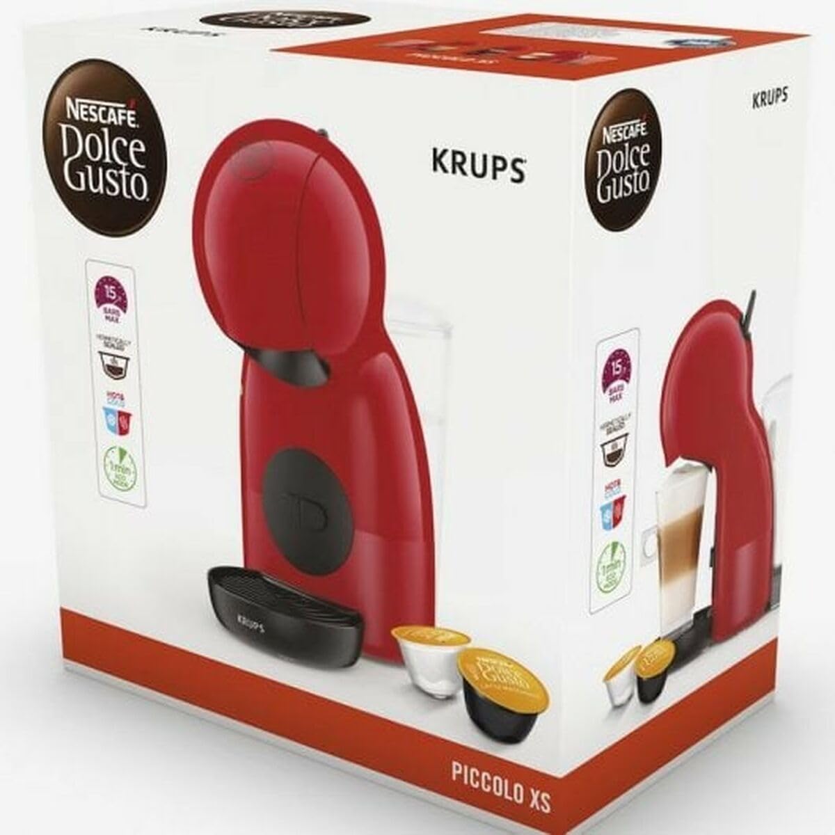 Krups KP1A35 Mini Me Multi-Getränk-Kapselkaffeemaschine, 15 bar Druck, manuelle Technologie, Rot
