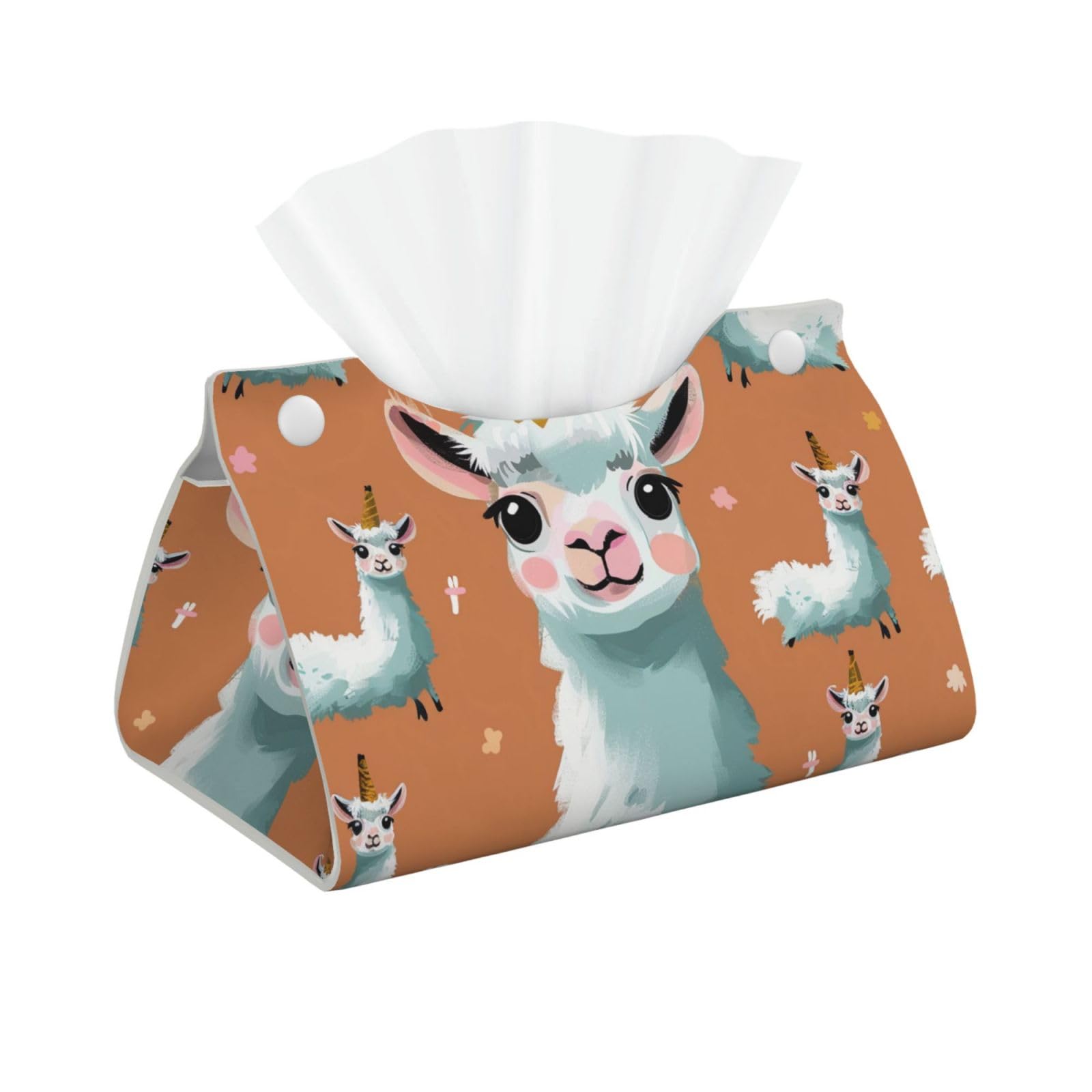 Cute Llama Print Tissue Box Cover Foldable Tissue Storage Box Leather Tissue Cube Box Holder for Living Room Bedroom Office Car Home Decor