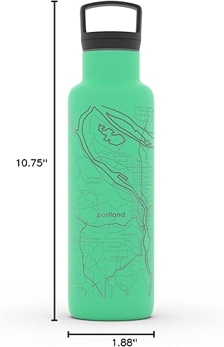 Miniatura 38 de Well Told Botella de agua aislada con mapa Chicago Illinois, grabado de acero inoxidable (21 onzas, gris muelle) botella aislada de mapa