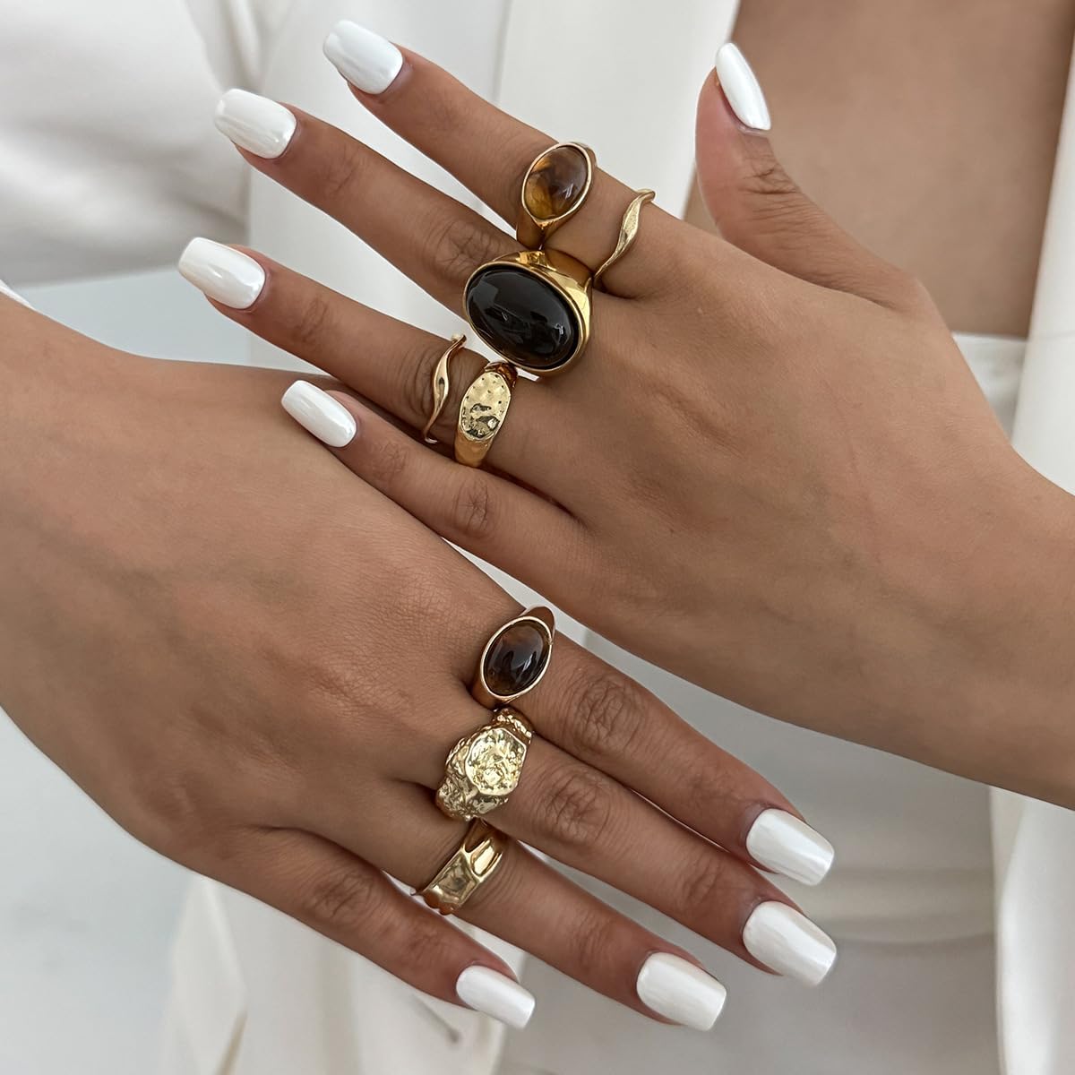 Chunky Gold Ring Set for Women Stacking Crystal Knuckle Finger Ring Set Statement Punk Party Jewelry - Image 2