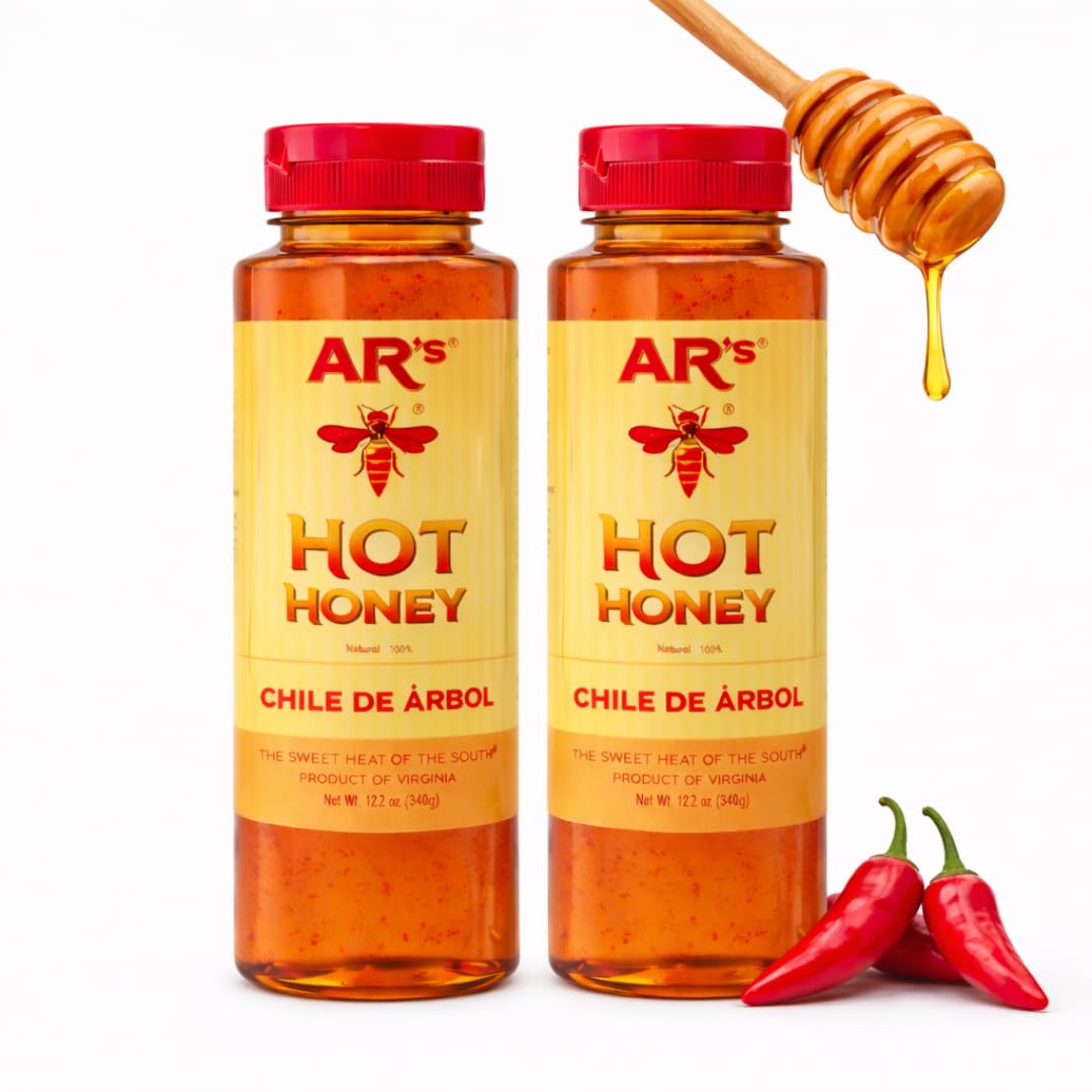 AR’s Hot Southern Honey, Chile De Arbol (Mild) - Blend of Sweet Clover, Wildflower Honeys & Red Chili Peppers, Raw 100% Pure Honey, No Artificial Sugar, Gluten-Free & Paleo-Friendly, 12 oz (Pack of 2)