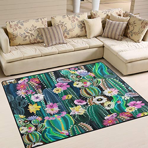 ALAZA Blooming Cactus Cacti Succulents Indoor Modern Door Mat 4' x 5', Dining Room Home Bedroom Carpet Floor Mat Nursery Mat Room Mat