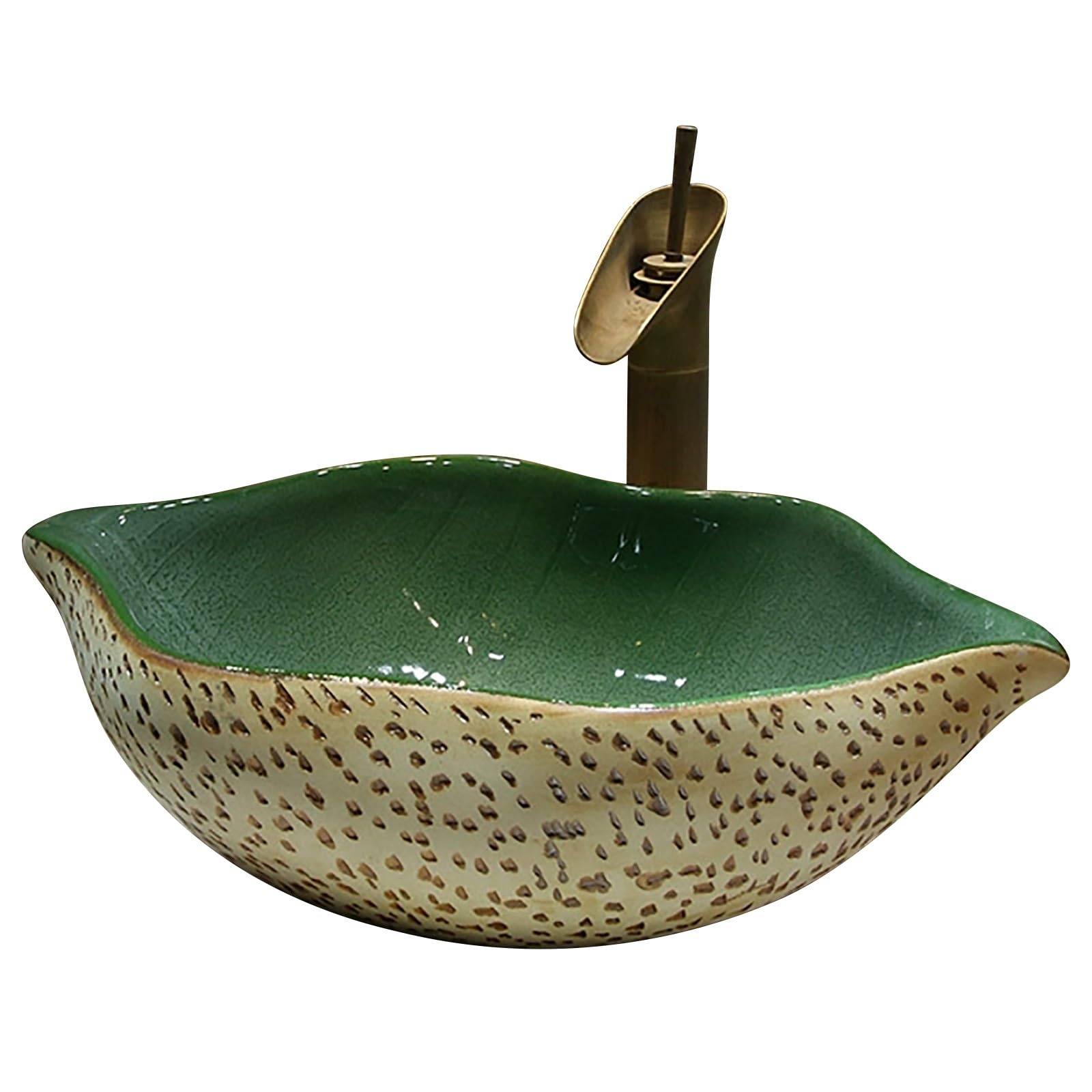 Creative Vessel Sink, Vessel Bathroom Sinks Flower Shape Design, Porcelain Art Basin Lavatory Vanity Sinks for Bar and Cloakroom(Green)