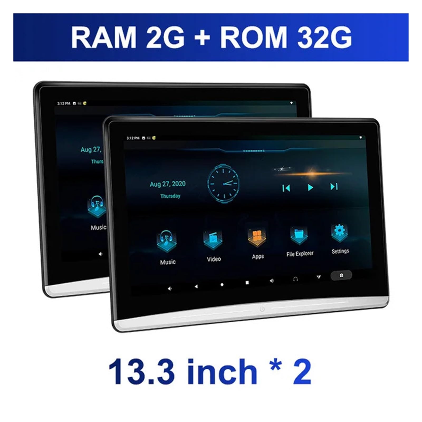 Reproductor de DVD para coche Monitor De TV For Reposacabezas De 13,3 Pulgadas 4K For Automóvil, Tableta Multifunción Con Pantalla Táctil, WiFi/Bluetooth/USB/SD/HDMI, Entrada Y Salida FM(13.3 In 2G 32