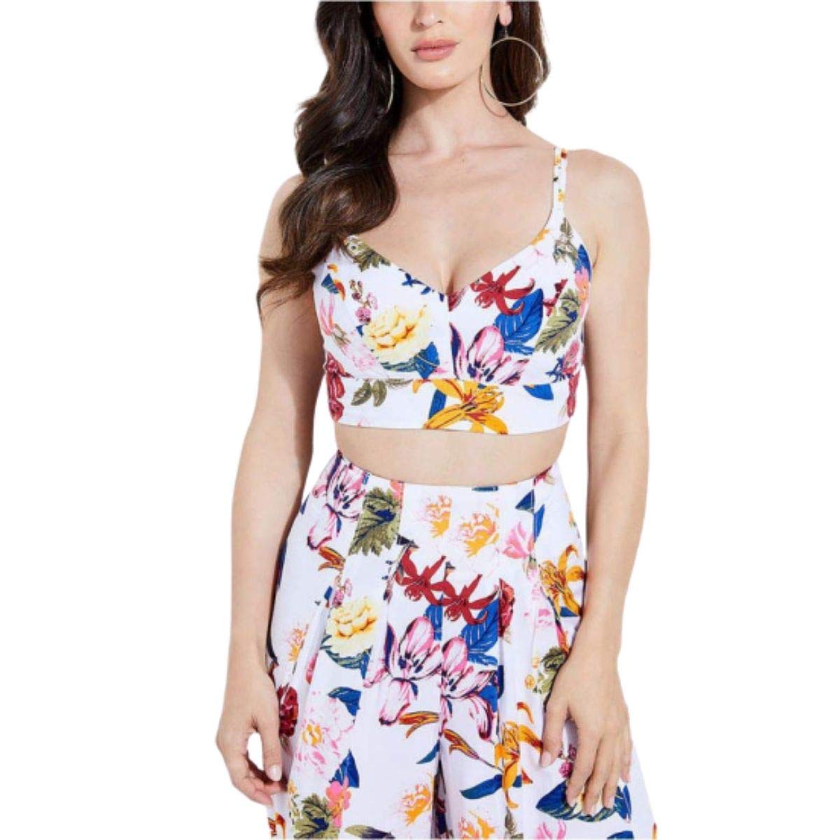 GUESS Womens Spaghetti Strap Sweetheart Neckline Crop Top