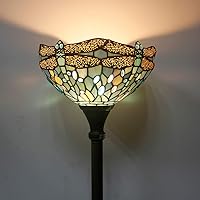 Vista 5 de WERFACTORY Tiffany Floor Lamp Sea Blue Stained Glass Dragonfly Light 12X12X71 Inches Pole Torchiere Standing Corner Torch Uplight Decor Bedroom
