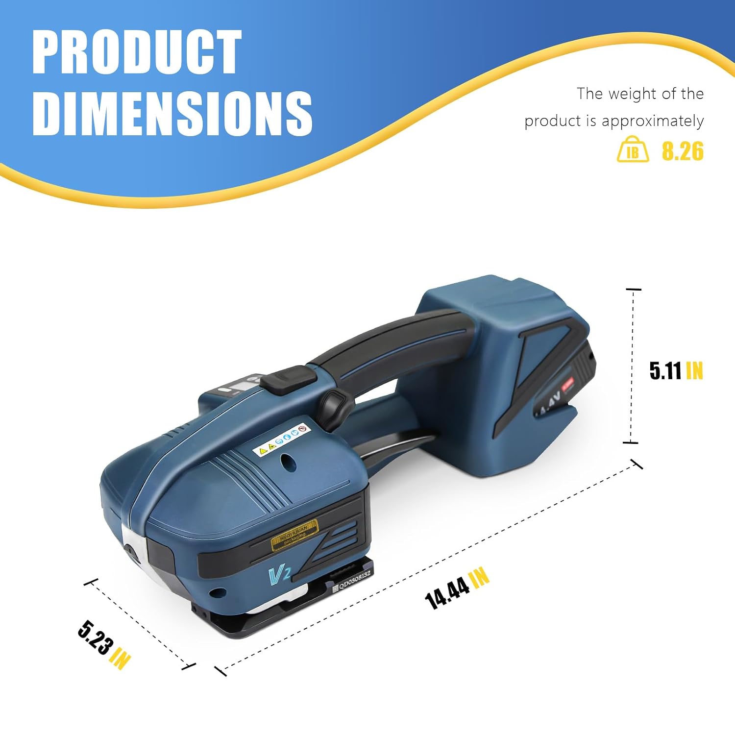 Hand-held Electric Strapping Machine 2 × 4000mAh Batteries, 1/2-5/8in PP/PET Strapping Compatible Hot Melting, Automatic Tensioning Tool for Quick Packaging of Boxes & Pallets(NYJ-V2)