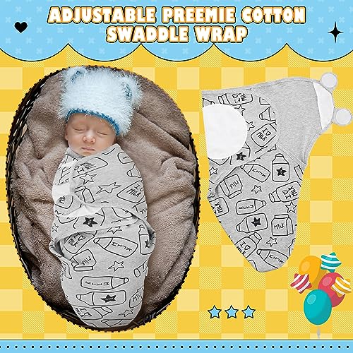 Image of Newwiee 4 Pcs Preemie Baby Swaddle Wrap Adjustable Cotton Swaddle Sleep Blanket for Preemie Boy Girl Improves Sleep Essentials(Grey Stripe)