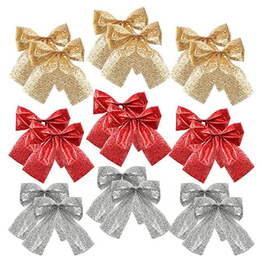 com-four® 18 x rosett för julgranen - glittrande presentrosett i julgransdekorationer - juldekorationer