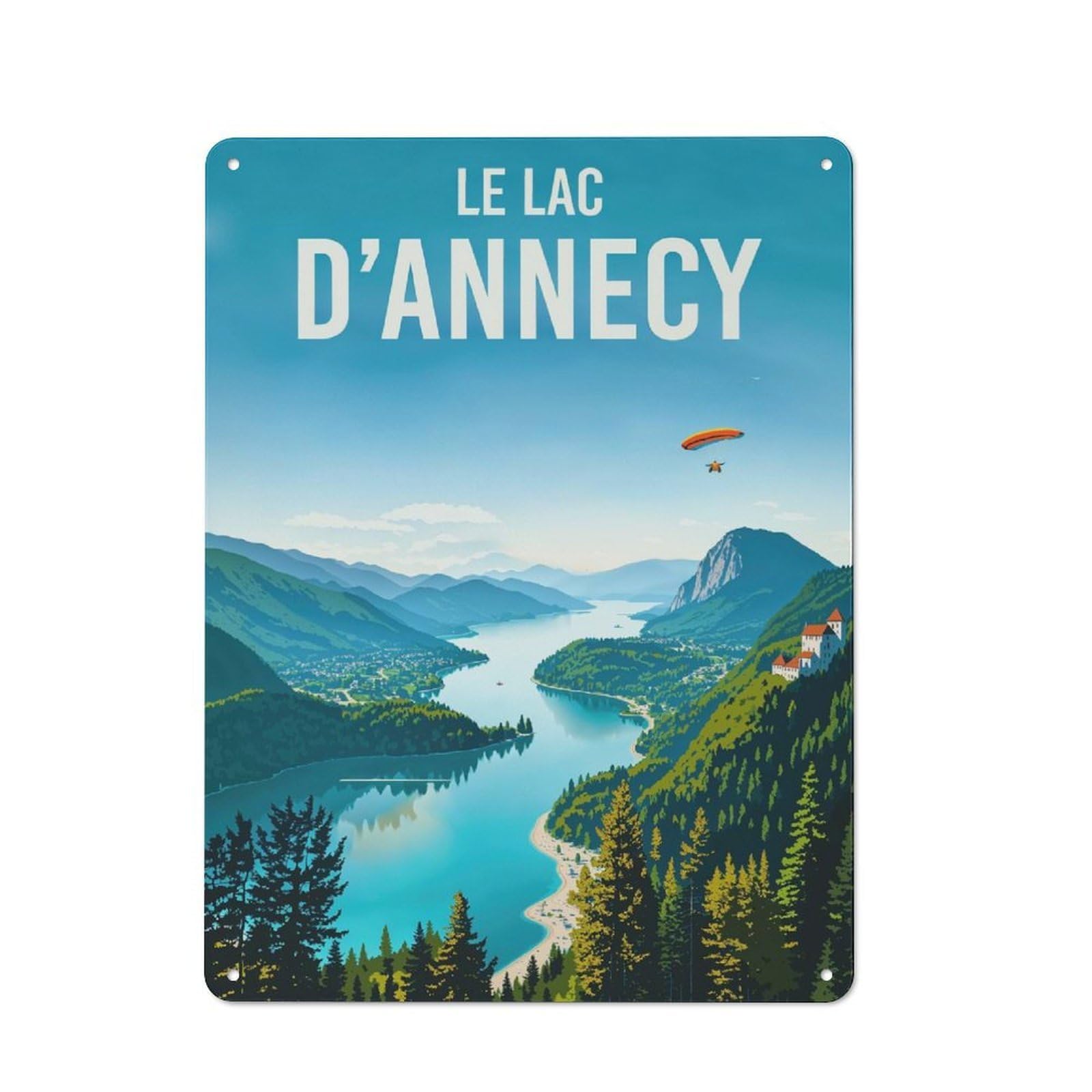 Junmoney Style-12 Tin Wall Plaque 40X30cm With Lake Annecy French Alps Travel For Man Cave Or Games Room, A Housewarming Gift For Leisure-Room Decor Enthusiasts