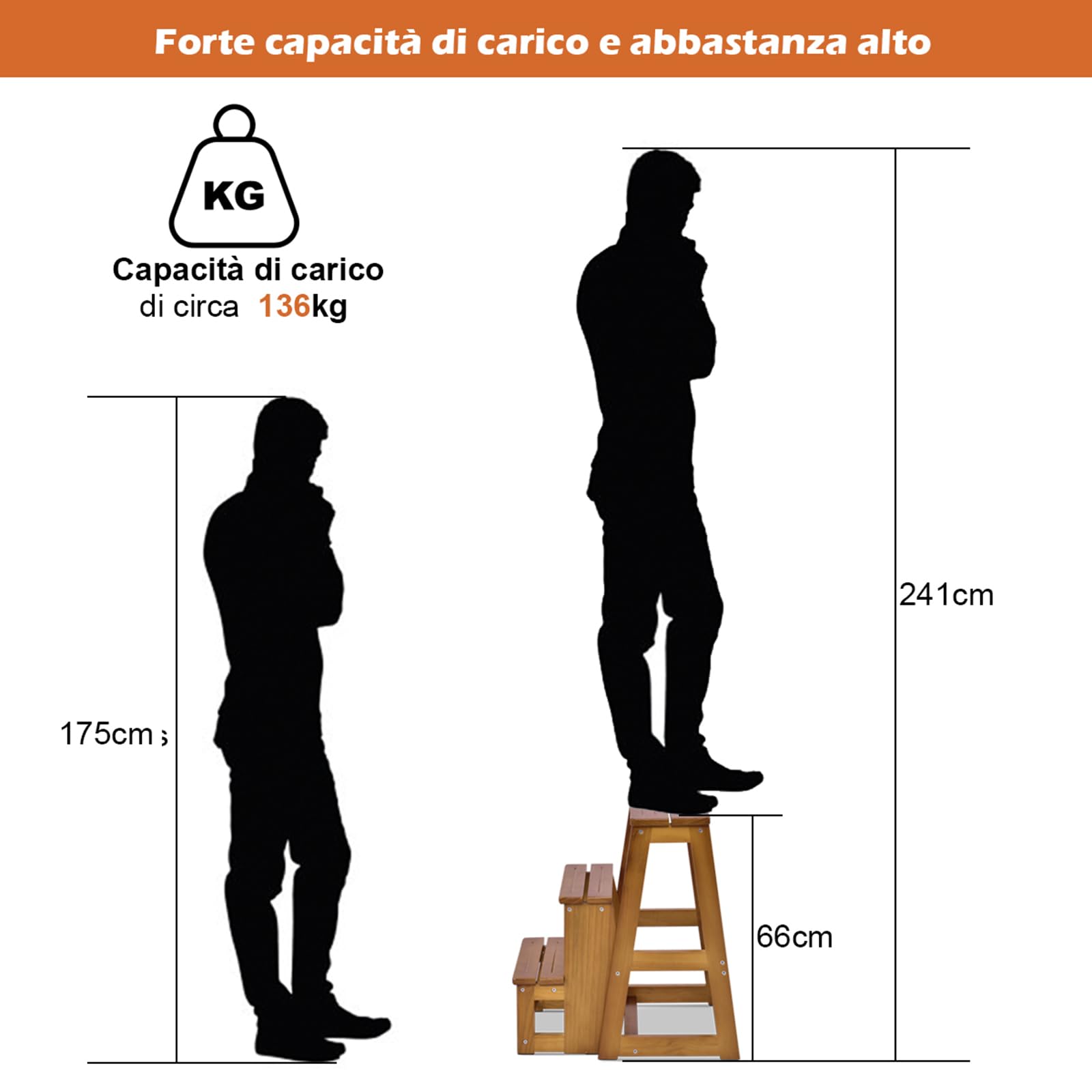 COSTWAY Sgabello Scaletta 3 Gradini in Legno di Pino, Sgabello Scala Pieghevole Salvaspazio, Scaletta 3 Gradini a Ribalta, Capacità Portante 150 kg, 57 x 38,5 x 66cm (Naturale)