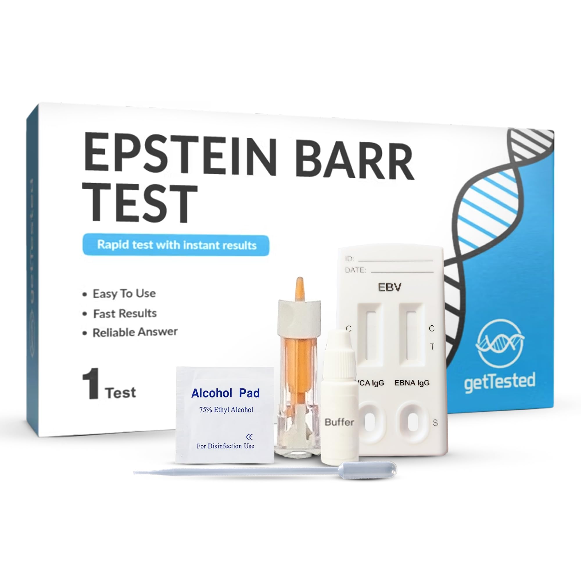 GetTested Epstein-Barr Virus (EBV) Test Kit – at-Home Blood Test for Mono & Past Infection – Finger-Prick Sample, No Lab Visit Needed – Clinically Validated, Detects EBV Antibodies (IgG VCA & EBNA)