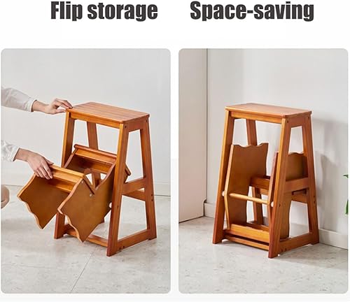 Miniatura 3 de Bidesen Flip N' Step Taburete de madera  pino macizo, antideslizante y plegable, taburete de seguridad para niños para cocina, baño, estante de