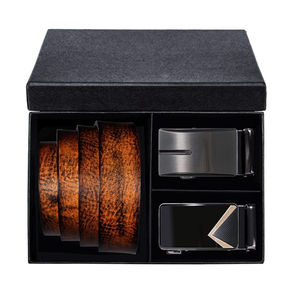 Boxed Mens Belts Set Genuine Leather Automatic Buckles Waist Belt for Men Dress Jeans Wedding Business Color B