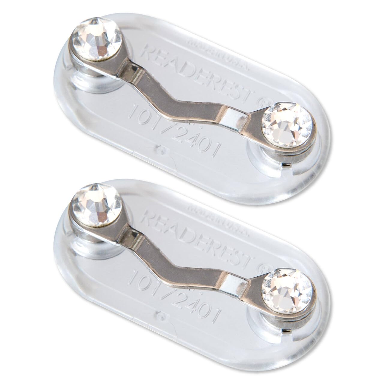 Readerest Magnetic Eyeglass Holders (2 Pack), Eyewear Accessory, Secure Clip for Readers, Sunglasses, Conference Badges, Glasses Holders for Women, Made in the USA (Stainless Steel + Crystals)