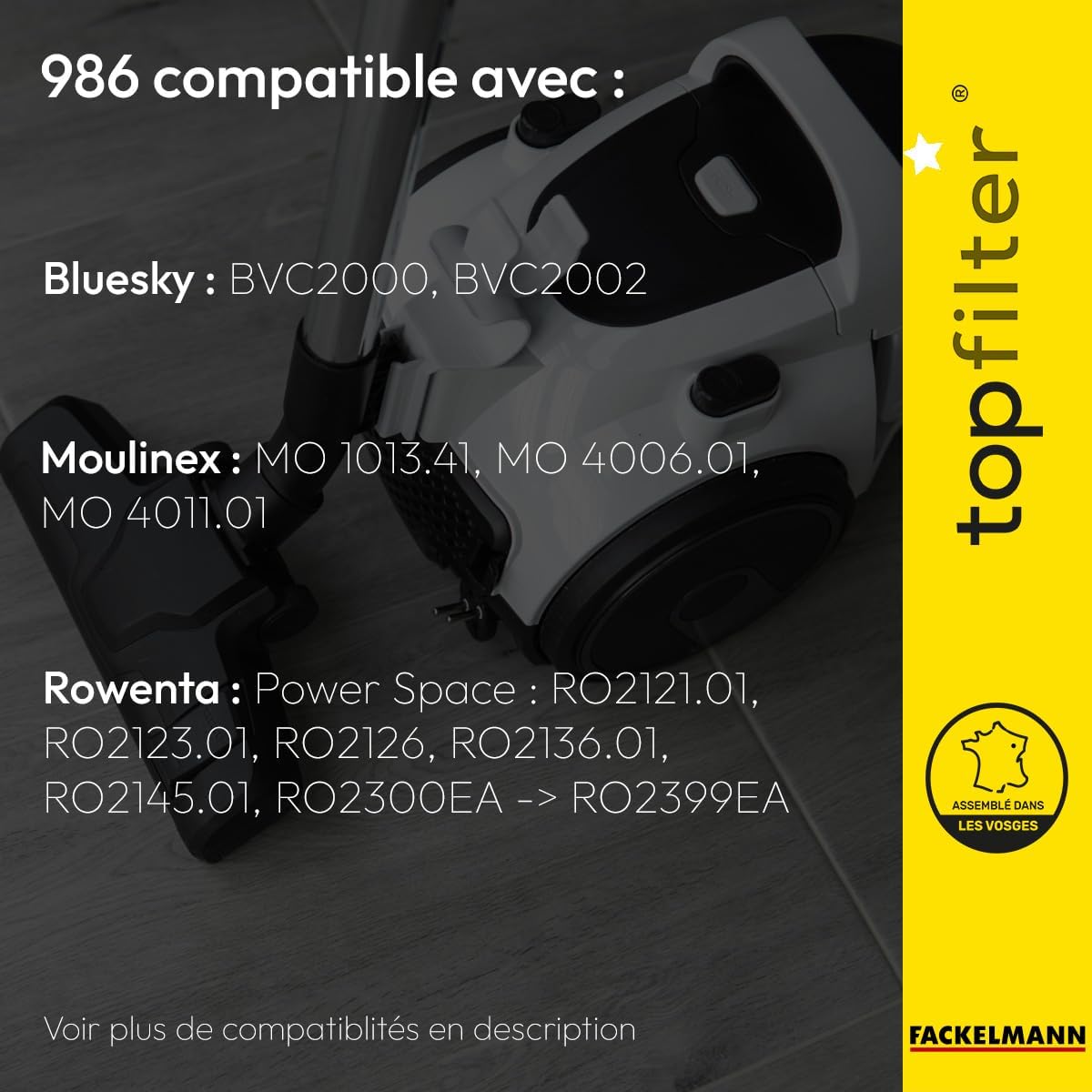 TopFilter 986-4 x Vacuum Cleaner Bags for Moulinex and Rowenta. Box of 4 Non-Woven dust Bags for Vacuum Cleaner (30cm x 26cm x 0.1cm).