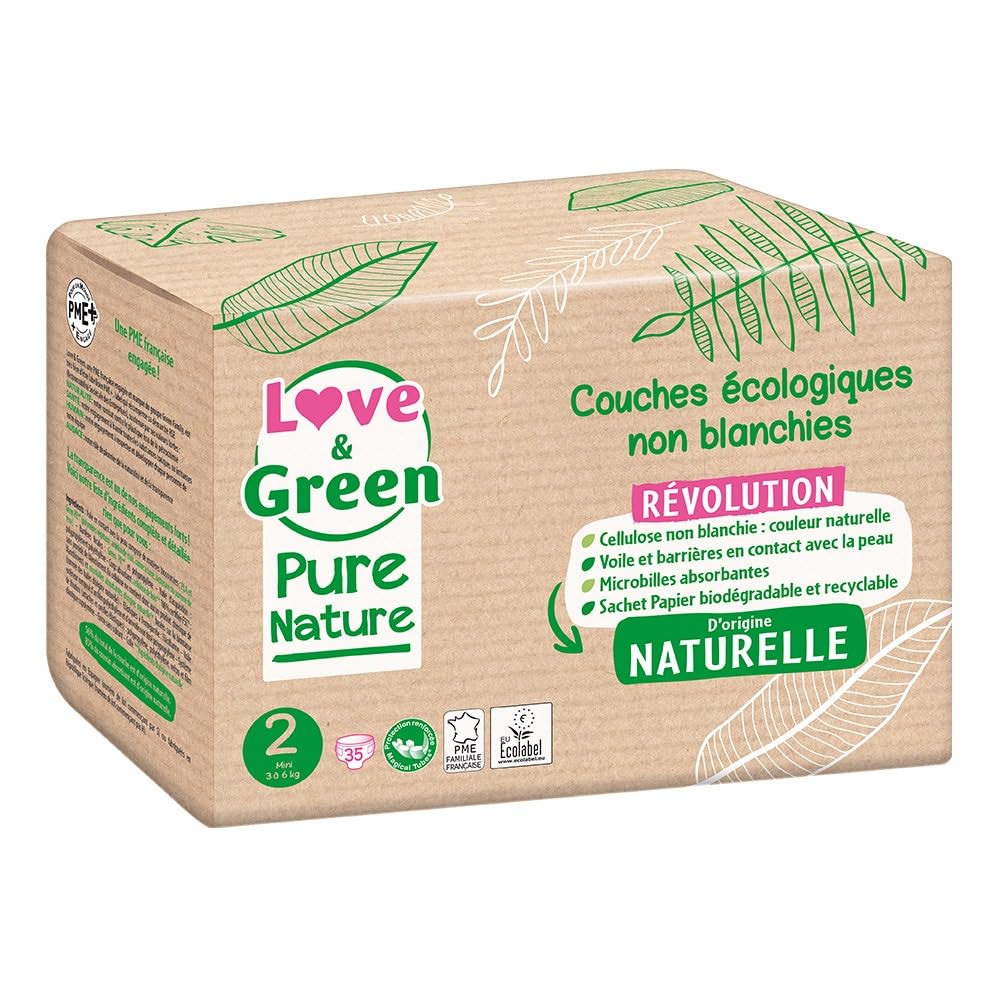 Love & Green Ecological Diaper Pure Nature 35 Diapers Size 2 Mini (3 to 6 kg)