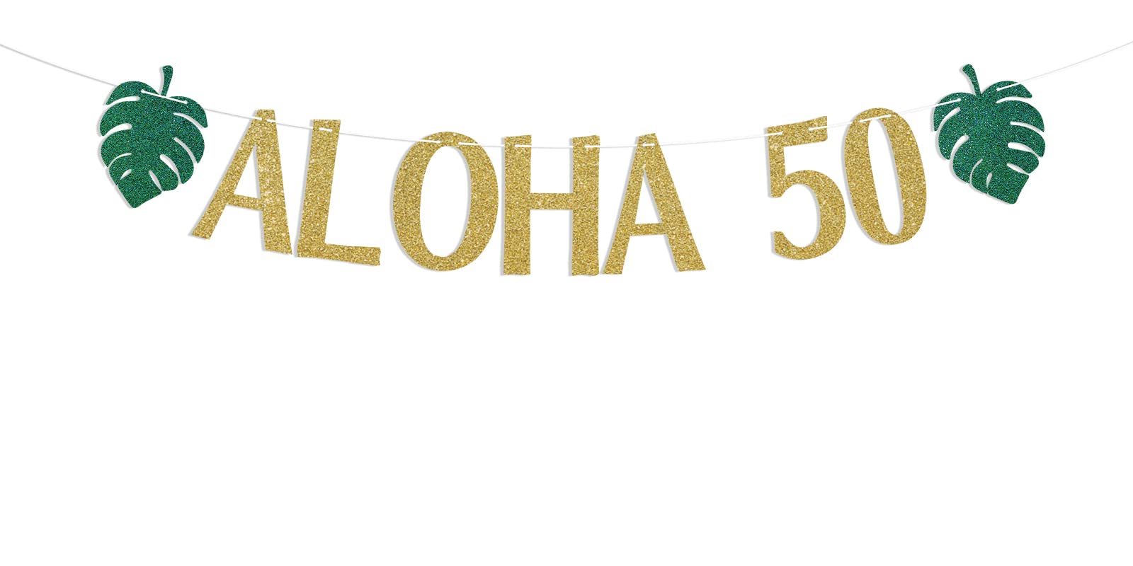 Aloha 50 Banner Gold Glitter, Hawaiian Luau Tropical 50th Birthday Decorations, Tropic Palm Leaves Cheers to 50 Years Birthday Decoration Supplies