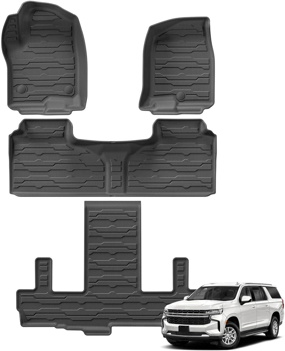 Compatible with Suburban GMC Yukon XL 7 Seats 2021-2024 TPE 3D Car Floor Mats Cargo Liner Trunk Pad Left Hand Drive(ChevyGMC LHD 5P)