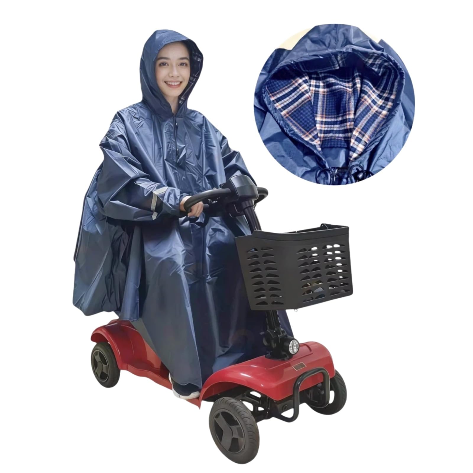 Fonakei Regenponcho für Elektromobil, Elektroroller Regencape, Wasserdicht, Mit Reflektierenden Streifen, Mit Ärmeln, Geeignet Für ältere und Behinderte Menschen