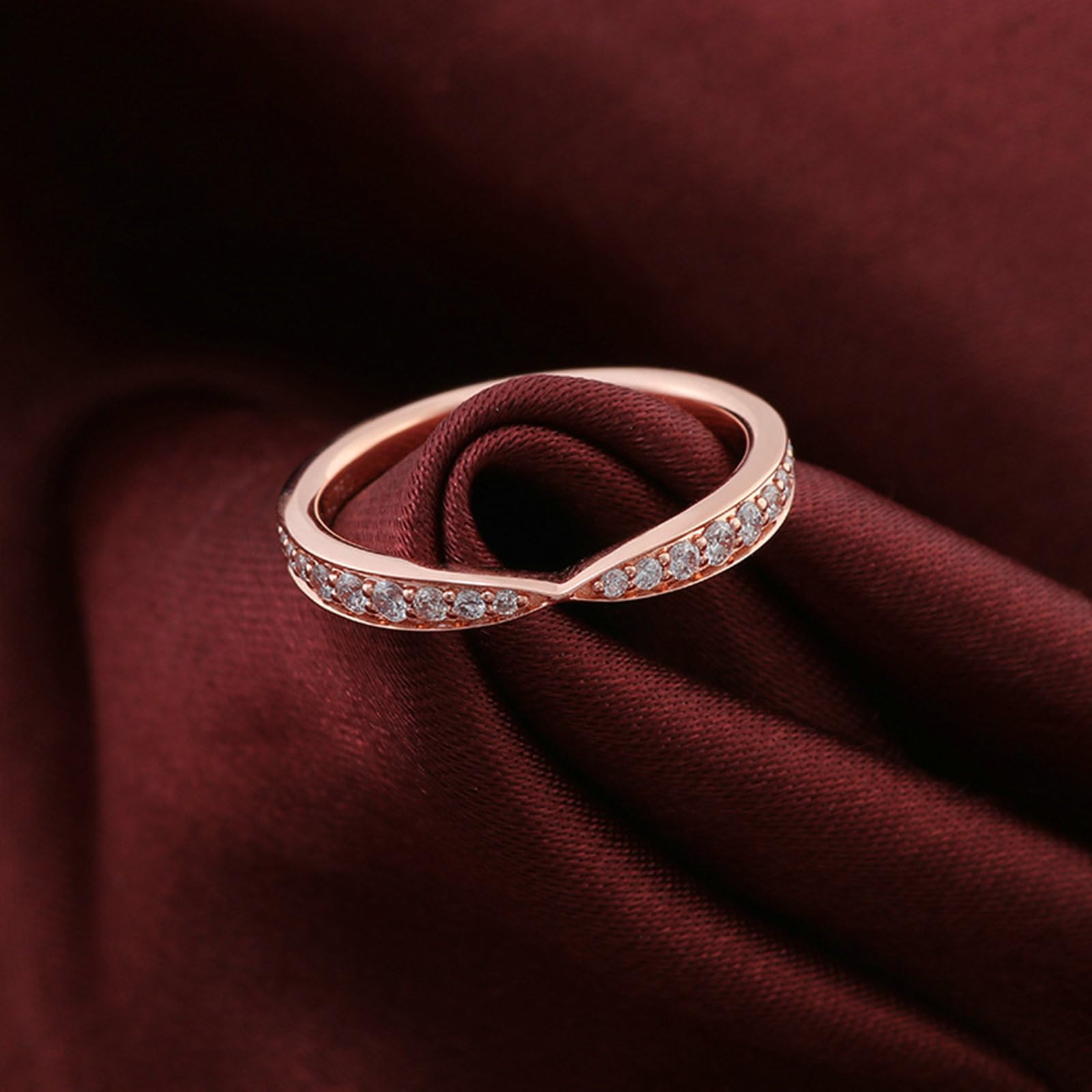 Fede Nuziale, Anelli Donna Matrimonio Oro Rosa 14K Mezza Eternità con Moissanite Rotondo Anello di Fidanzamento Donna Oro Rosa per Promessa