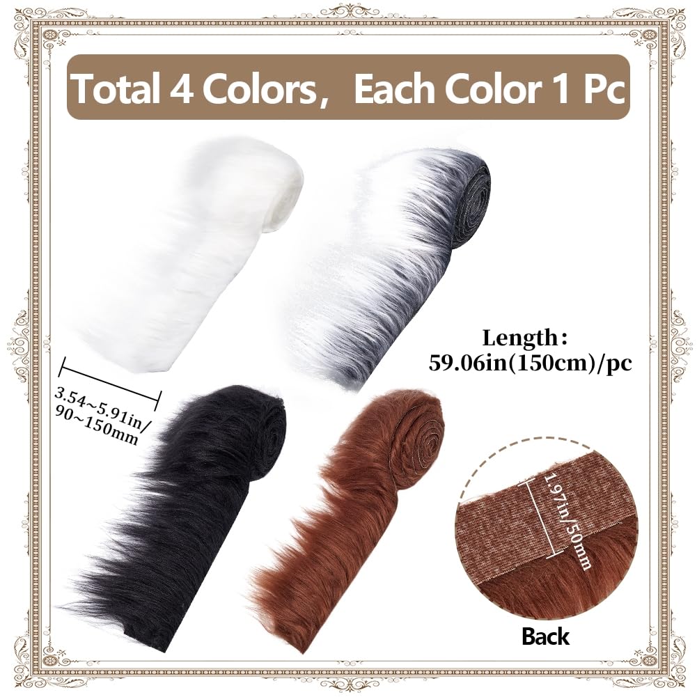 GORGECRAFT 4 Colors 2" x 60" Faux Fox Fur Fabric Christmas Shaggy Synthetic Plush Patch White Black Cream Gray Brown Fluffy Fuzzy Fur Scrap Trim Ribbon Sewing Fur Cuts for Crafts Santa Claus Halloween - Image 2