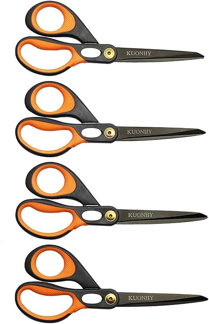 KUONIIY Scissors 8 Inch Ultra Sharp Titanium Coating Blades Soft Comfort-Grip Handles Multi-Purpose Scissors 4-Pack