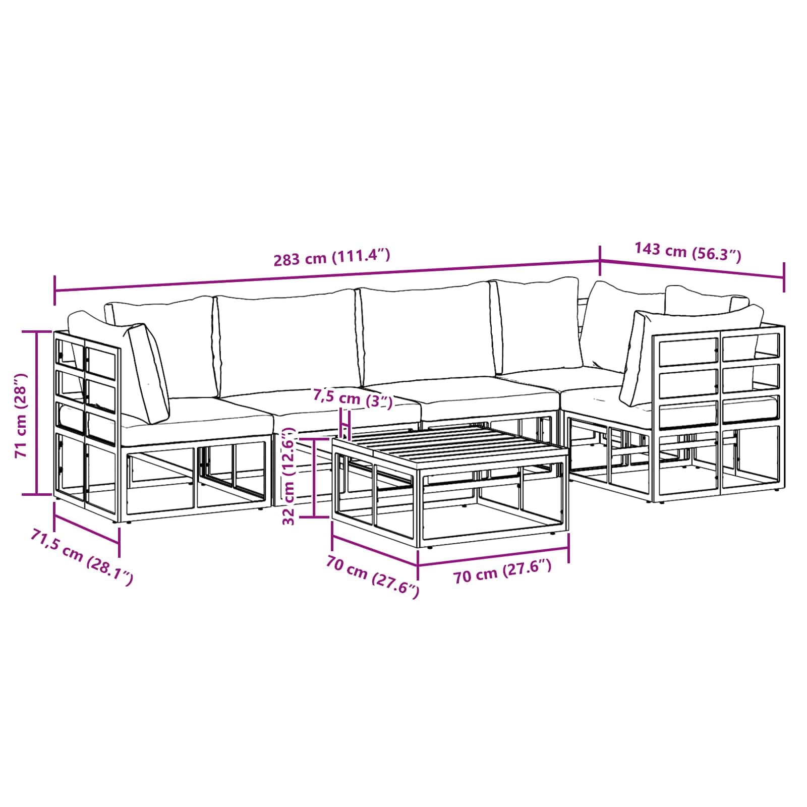 vidaXL Set Divano da Giardino 6 pz Nero Alluminio