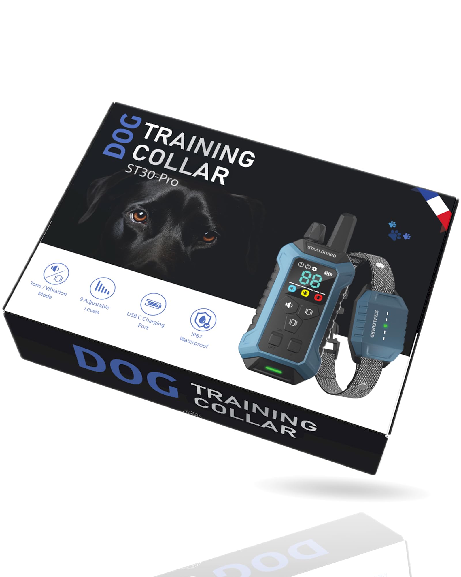 Collar de Adiestramiento para Perros, Sin Descarga Eléctrica, 9 Niveles, Sonido, Vibración y Boost, Alcance 3000m, Recargable, Autonomía 30 Días, Impermeable IP67, para Todos los Perros