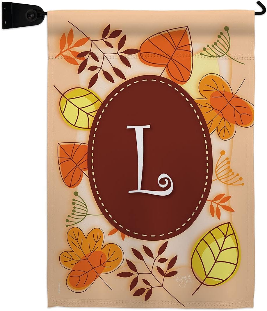 Autumn L Initial Burlap Garden Flag Monogram Falltime Harvest Scarecrow Pumkins Sunflower Leaves Season Autumntime Gathering Small Decorative Gift Yard House Banner Double-Sided Made In USA 13 X 18.5