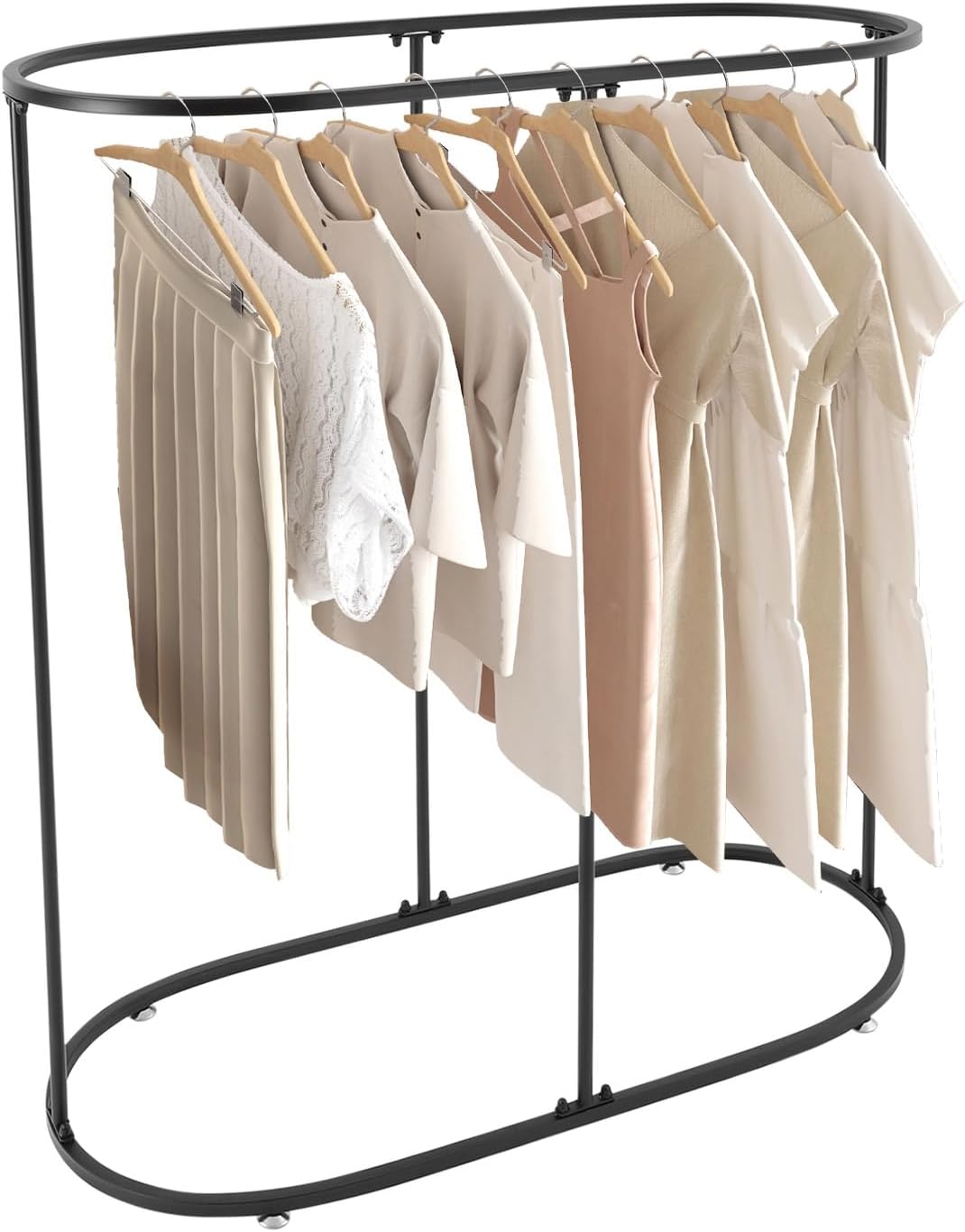 DYRABREST Large Floor Standing Oval Garment Rack, Commercial Heavy-Duty Iron Floor Standing Clothing Display Stand - 47.2" L x 19.6" W x 55.1" H for Boutique Store, Bedroom, and Home Use (Black)