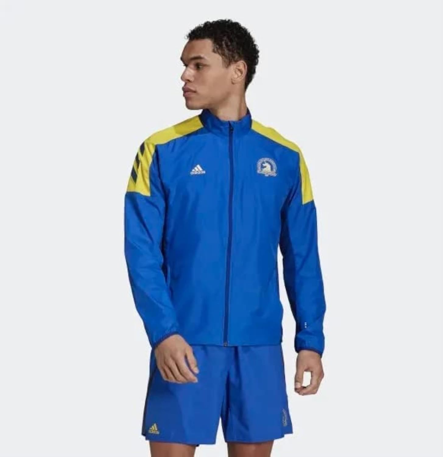 Adidas Men's Boston Marathon 125th Celebration Windbreaker Jacket, Blue/Yellow